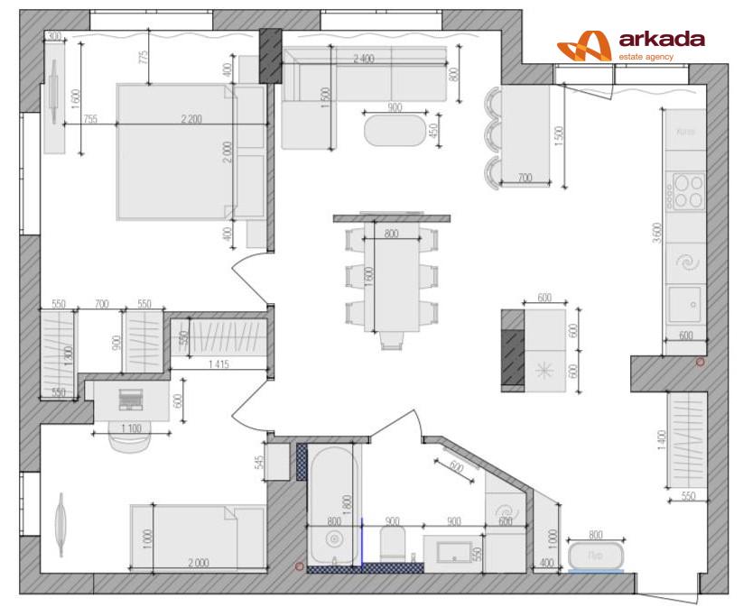 Продам 2-кім квартиру з кухнею-студіэю, 72м2 \