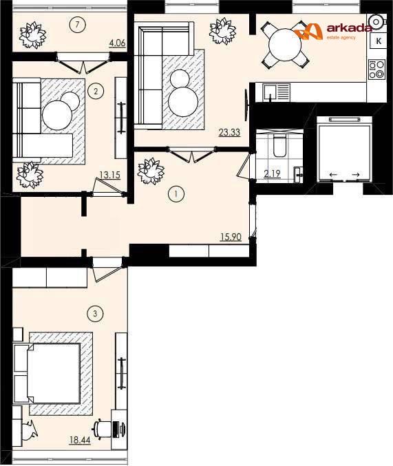 Продаж просторої 2-кімнатної квартири з кухнею-студією в Затишній локації!